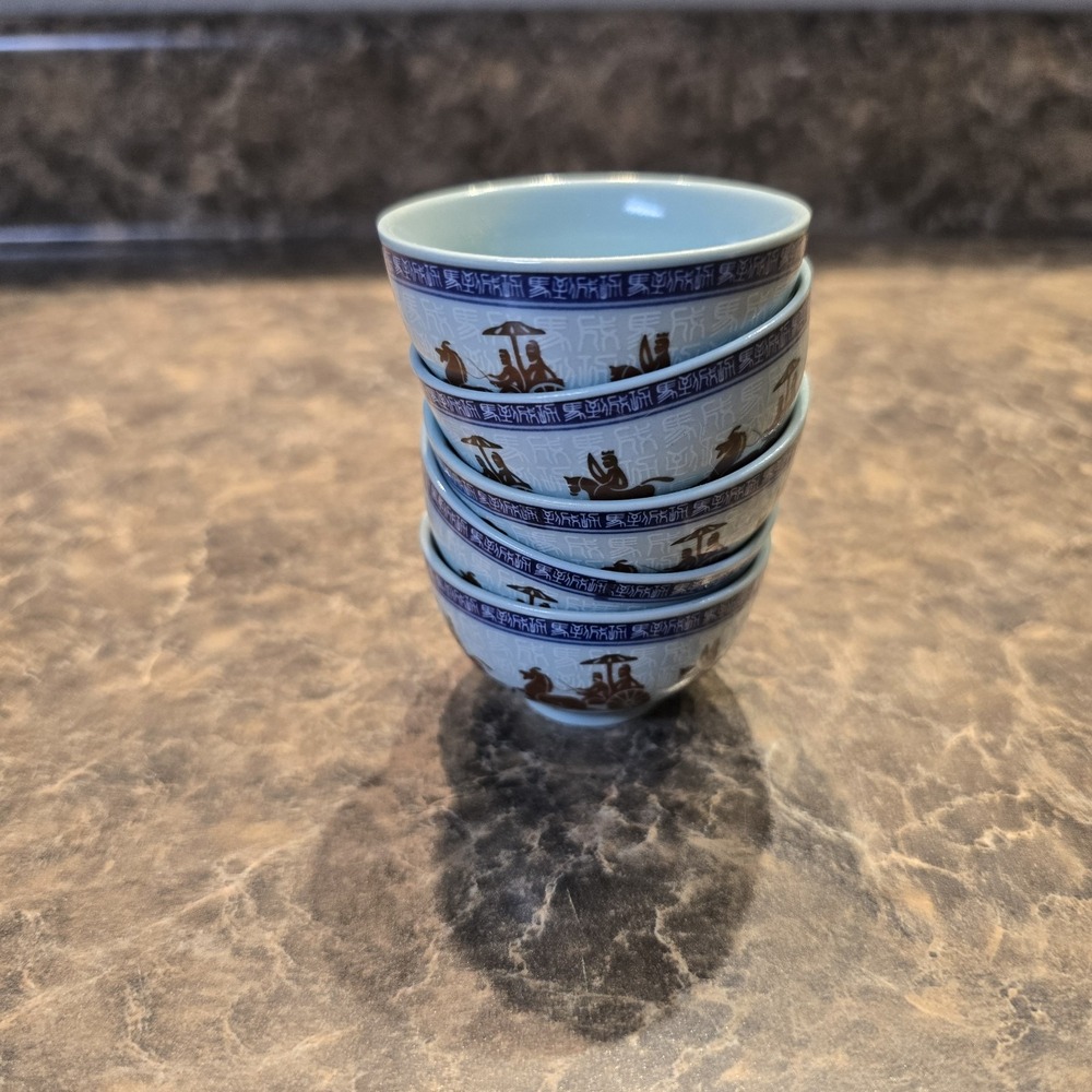 Chinese porcelain Cups 5 small shot cups Han dynasty decor,horses